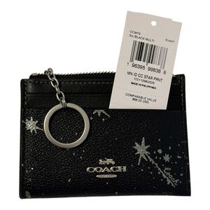 Coach NWT Mini Skinny Starry Night Black Star Print Card Holder
